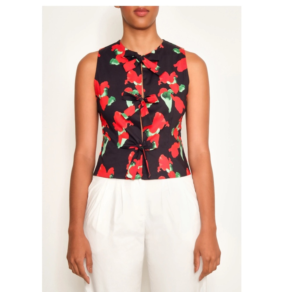 NWT The Lulo Project Cliff Floral Cotton Tie Front Top Size XL